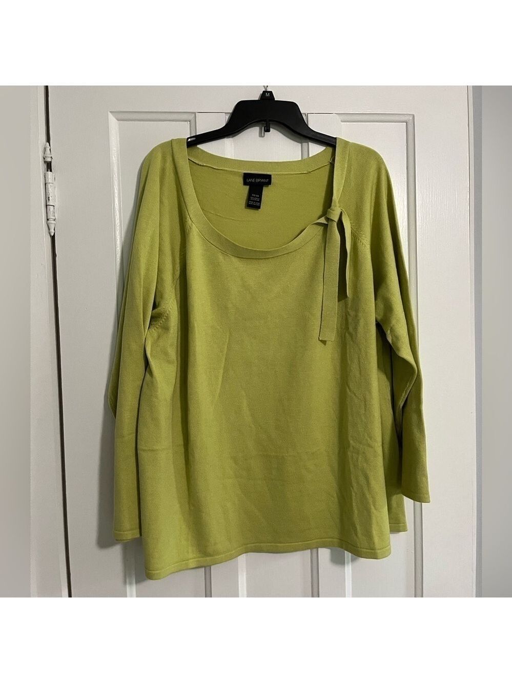 Lane Bryant Sweater Light Lime Green 26/28W Side Neck Tie Lightweight EUC